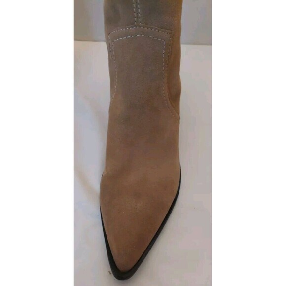 BP Surina Lea 11 M High Block Heel Pointed Toe Ankle Boot Cowgirl Leather Tan - Picture 8 of 9